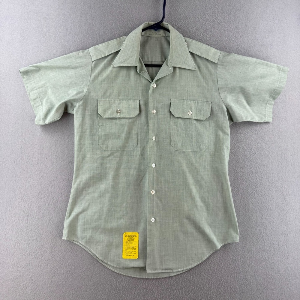 Vintage 80s Military Shirt Mens 15.5 Medium Green Button Up